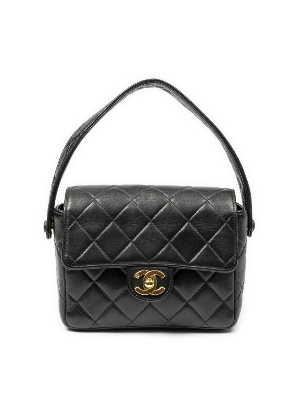 Chanel CC Mini Square Flap Bag Black Quilted Lambskin Leather